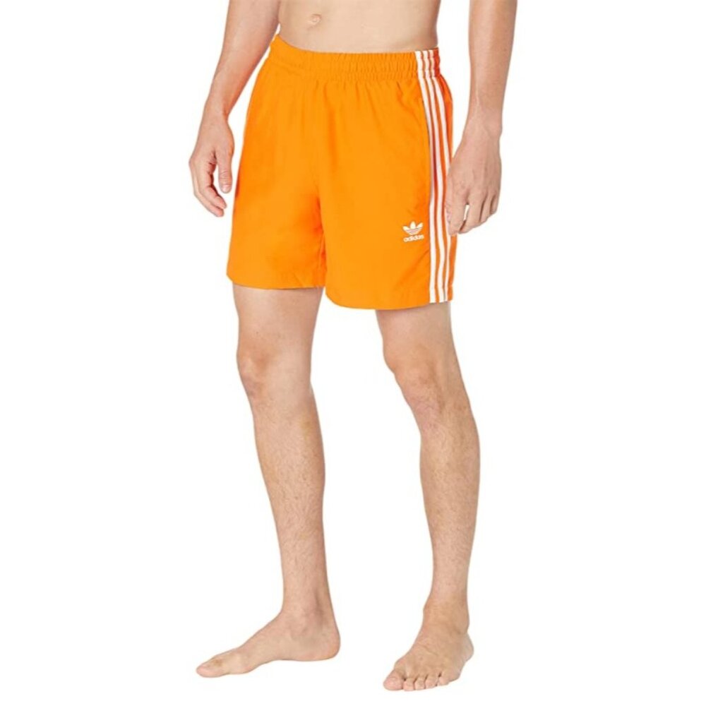 Adidas Mens Originals 3-Stripes Swim Shorts HF2118 Bright Orange Size XS X-Small